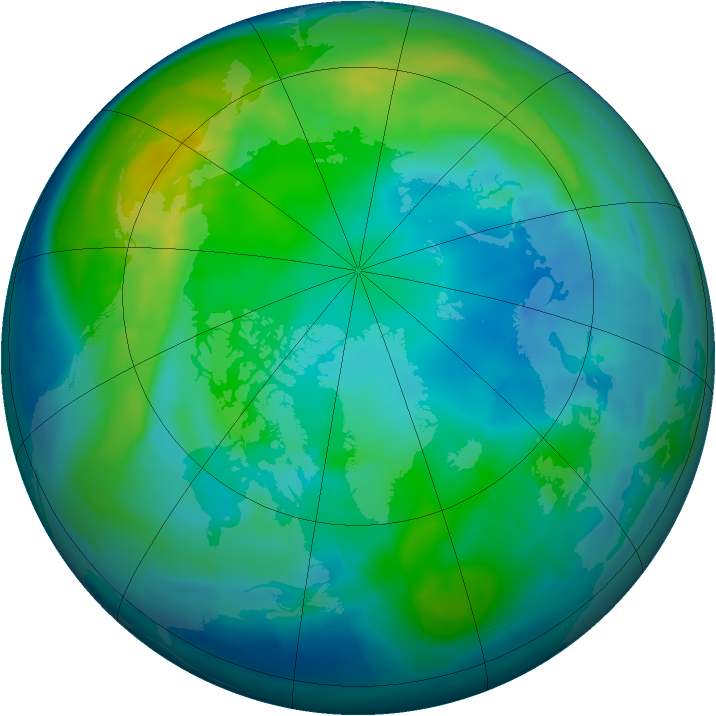 Arctic ozone map for 25 October 2009